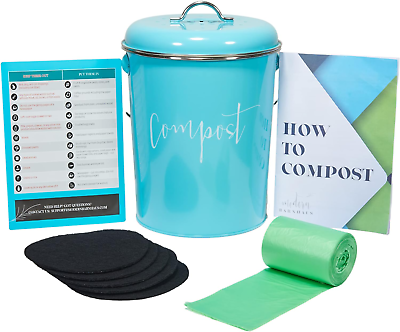 #ad Compost Tumbler Teal Kitchen Compost Bin Countertop Indoor Compost Bin Kitchen $57.99