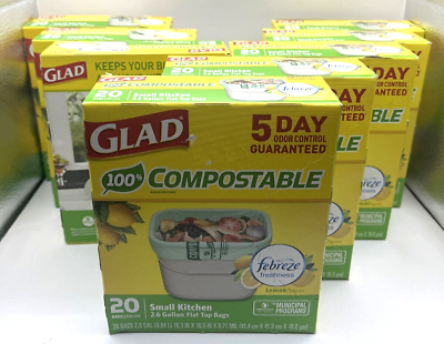 #ad #ad 8 Glad Compostable 2.6 Gallon Kitchen Garbage Trash Bags Biodegradable 160 Total $48.88