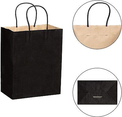 50Pcs Black Paper Shopping Kraft Retail Gift Merchandise Bags With Handles Bulk $19.90