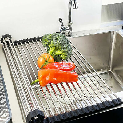 Kitchen Stainless Steel Sink Drain Rack Roll Up Dish Rack Food Drying Mat US $8.98