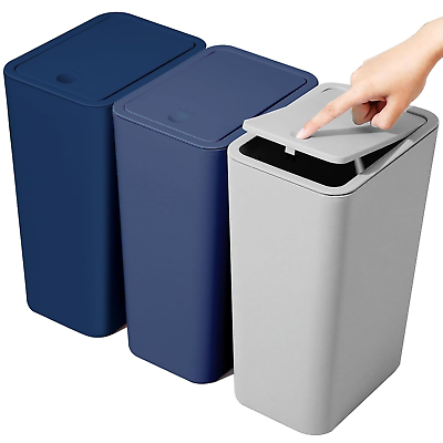 #ad 3 Pack Bathroom Trash Can With Lid 2.6GAL Garbage Slim Wastebasket Kitchen Bin $32.95