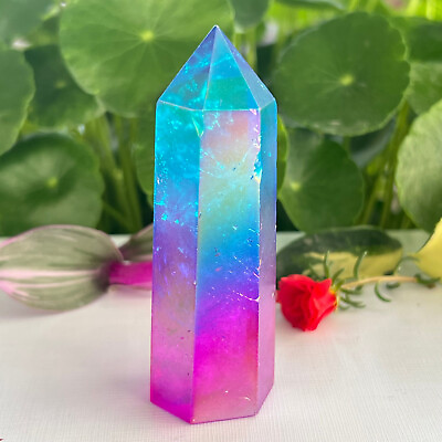 Natural Titanium Rainbow Quartz Obelisk Wand Crystal Tower Point Healing 1pc $11.27