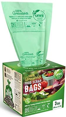 100% Compostable Trash Bags 3 Gallon 11.35 Liter 100 Count Extra Thick 0.71 Mils $18.98
