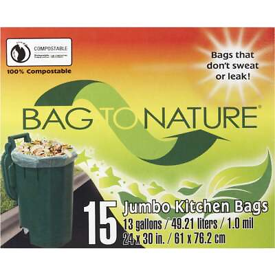 #ad Bag To Nature 13 Gal. Compostable Green Trash Bag 15 Count 21205 Bag to Nature $18.73