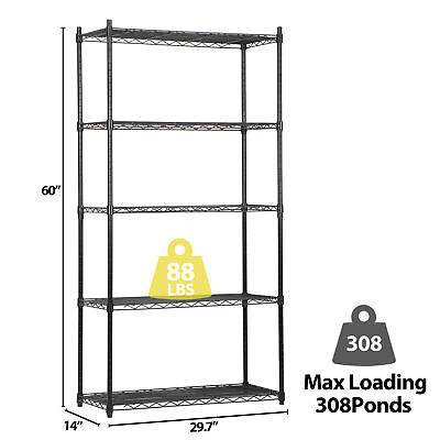 5 Tier Shelves Wire Shelving Unit Rack Space Storage Organizer for Kitchen Black $48.58