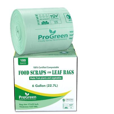 #ad ProGreen 100% Compostable Bags 6 Gallon Extra Thick 0.87 Mil 100 Count Small ... $30.00
