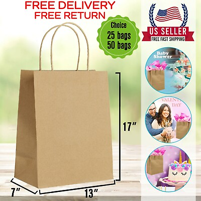 13x7x17 Brown Paper Bags with Handles Bulks. $23.90