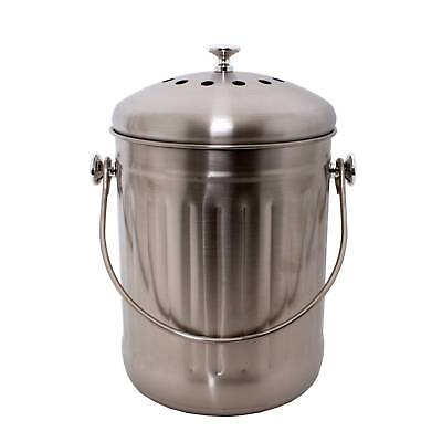 #ad Lehman#x27;s Countertop Compost Bin Odorless Pail and Lid Filters Stainless Steel $47.98