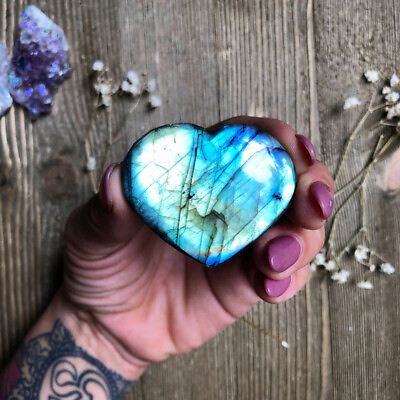 Natural Crystal Heart Moonstone Polished Labradorite Stone Healing Energy Reiki $2.99