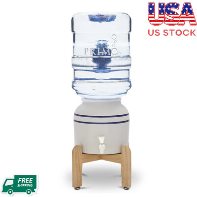 Ceramic Countertop Water Dispenser Top Loading Room Temp Wood Stand Home Office $53.90