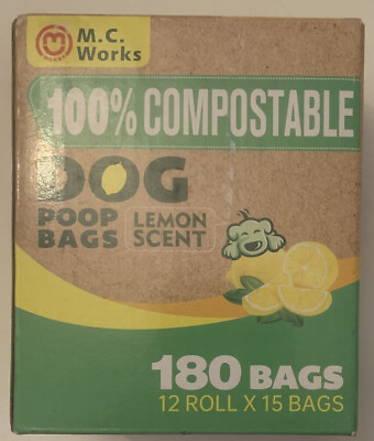 M.C. Works Compostable Dog Poo Bags 180 Biodegradable Bags Lemon Scent 12 Roll $22.39