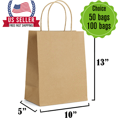 10 X 5 X 13 Brown Paper Bags with Handles Bulks. $38.99