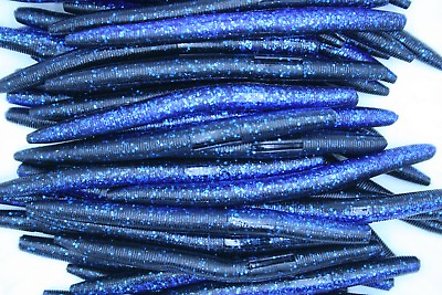 5quot; Electric Blue Black Stick Baits Wacky Plastic Worms Bass Fishing $7.99