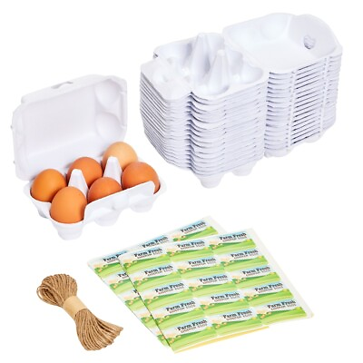 #ad 20 Pack Half Dozen Paper Egg Cartons for Chicken Eggs with Labels Jute String $20.89