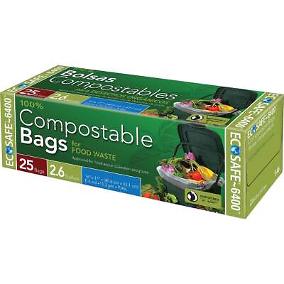 #ad EcoSafe 6400 2.6 Gal. Compostable Green Trash Bag 25 Count C032195S Eco Safe $15.73