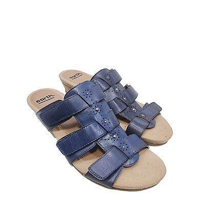 #ad Earth Pisa Harwich Slide Leather Wedge Sandal Women#x27;s Size 9.5 Blue $24.99