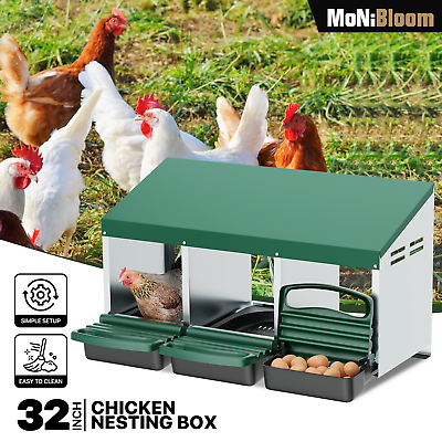 #ad #ad 3 Holes Chicken Nesting Box Poultry Perch Brooding Box Eggs Automatic Collection $73.99