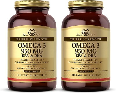 #ad Solgar Triple Strength Omega 3 950 mg 100 Softgels 2 Bottle Pack $59.49