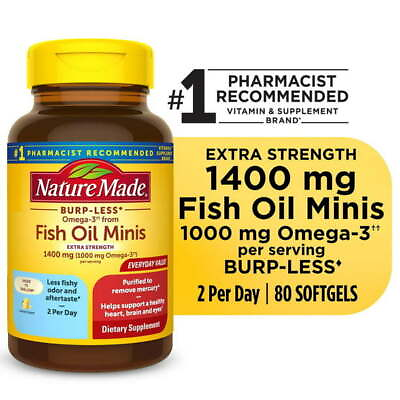 #ad Nature Made Burp Less Omega 3 Fish Oil Supplements; 1400 mg Softgels; 80 Count $33.10