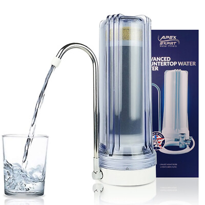 APEX MR 1030 3 Stage Countertop Water Filter KDF Carbon GAC Sink Purifier Clear $65.05