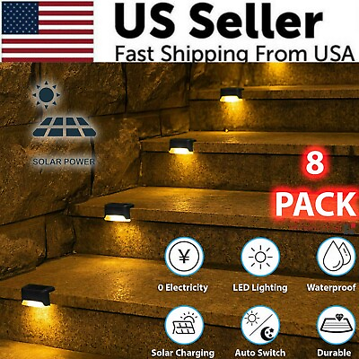 #ad #ad 8 Pack New Solar Deck Lights Outdoor Waterproof LED Steps Lamps For Stairs Fence $10.89