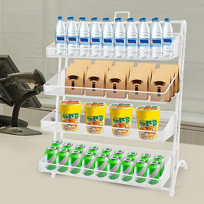 4 Tiers Candy Display Rack Retail Shelving Snack Organizer for Countertop White $59.80