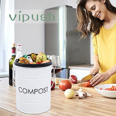 #ad #ad White Kitchen Compost Bin w lid Inner Compost Bucket Liner amp; 3 Charcoal Filters $39.79