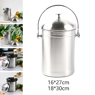 #ad Stainless Steel Compost Bin Garbage Bin with Handle Peel Kitchen Pail Compost $49.14