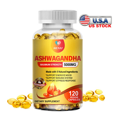 #ad Organic Ashwagandha Capsules 5000mg 120 Capsules with Black Pepper Root Powder $13.98