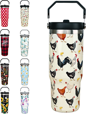 #ad 30Oz Chicken Tumbler with Handle and Straw Stainless Steel Vacuum Insulated Fli $43.74