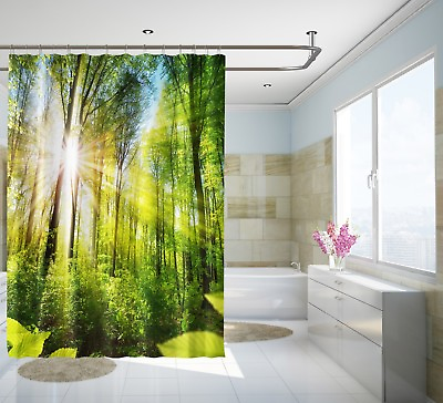 3D Sun Green Woods 7 Shower Curtain Waterproof Fiber Bathroom Windows Toilet AU $69.99
