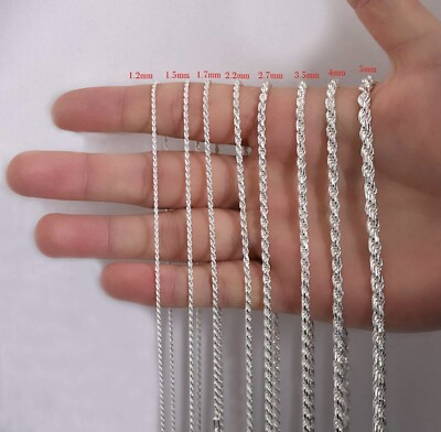 Italian Solid Sterling Silver Rope Link Chain Necklace 925 Silver Chain UNISEX $11.50