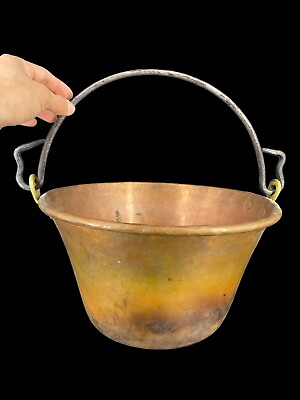 #ad Antique Copper Bucket Pail with Iron Handle $144.99