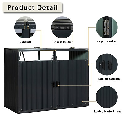 #ad #ad 63#x27;#x27; Garbage Bin Shed Stores 2 Trash Cans Metal Outdoor for Garbage Storage $249.99