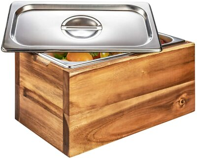 1.6Gal Kitchen Compost Bin Countertop Composter Bin Stainless Steel Lid Wood Box $65.91