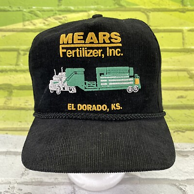 #ad Mears Fertilizer Inc Snapback Hat Black Corduroy Puff Print Rope El Dorado KS $23.75