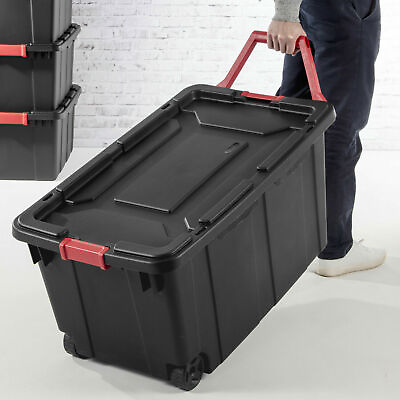 Wheeled Tote Plastic Storage Container Box With Lid 40 Gal Organizer Bin 2 Pack $50.90