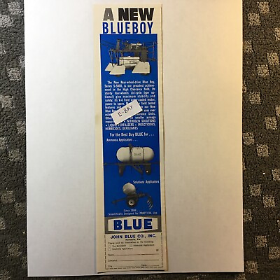 1965 Ad. Blueboy Fertilizer Sprayer. John Blue Inc. Huntsville Alabama $5.99