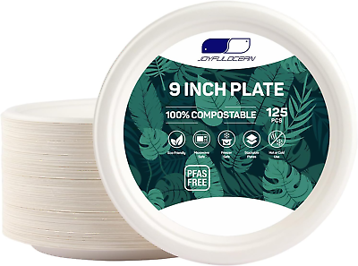 #ad #ad Paper Plates 125 Count Disposable 9 Inch Heavy Duty Bagasse Compostable Plates $33.24