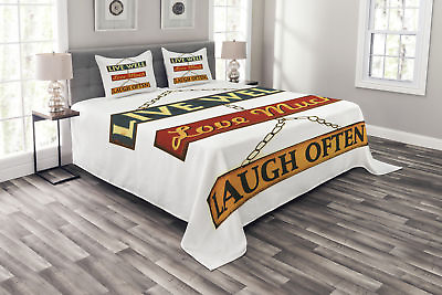 Live Laugh Love Quilted Bedspread amp; Pillow Shams Set Rusty Signs Print $89.99