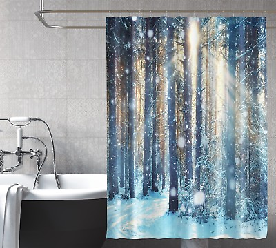 3D Sun Snow Forest 8 Shower Curtain Waterproof Fiber Bathroom Windows Toilet AU $199.99