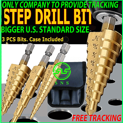 3Pcs Drill Bit Set Titanium Nitride Coated Steel Step Quick Change 1 4 Shank HSS $7.99