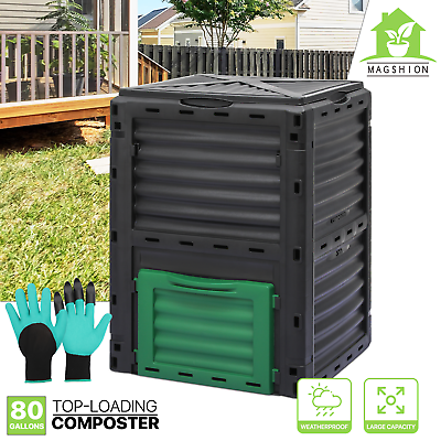 #ad #ad 80 Gallon Outdoor Compost Bin SNAP ON TOP LIDGLOVES Barrel Composter Tumbler $59.99