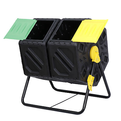 #ad Dual Chamber Compost Bin Tumbler 37 Gal Easy Turn with Gloves All Season $54.58