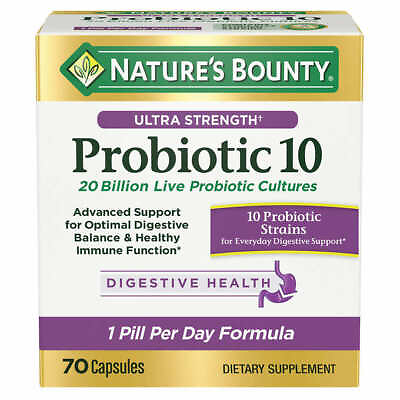 #ad Nature#x27;s Bounty Ultra Strength Probiotic 10 70 Capsule 20 Billion CFU Exp 6 25 $30.57