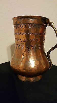 #ad Persian brass copper tea or water pot antique authentic 7quot; hand engraved $300.00
