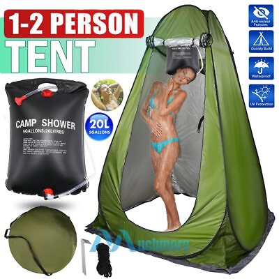 75quot; Pop Up Shower Tent Camping Toilet Privacy Shelter amp; Solar Heated Shower Bag $14.91