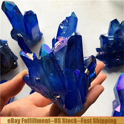 Natural Quartz Crystal Blue Titanium Cluster Mineral Specimen Stone Rock Reiki $9.97