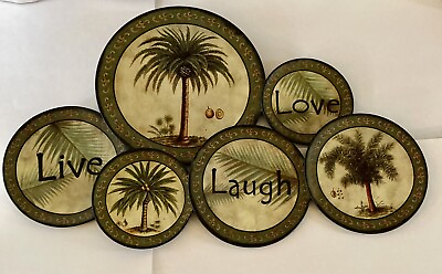 Live Laugh Love Metal Sign Wall Art Tropical Palm Trees Plates 28 X 17.5” $16.00