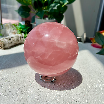 #ad 97mm Large Natural Rose Quartz Crystal Sphere Ball Healing Stone 1420g 3th $142.00